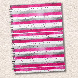 Caderno Espiral Corações Prateados e Rosa de São Valentão em Listr