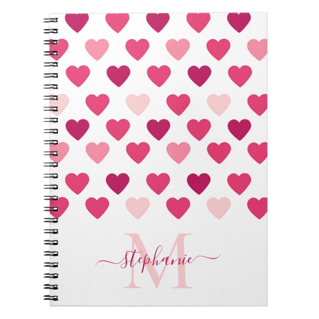 Caderno Espiral Corações Rosa Bonitos Personalizados Amor (Frente)