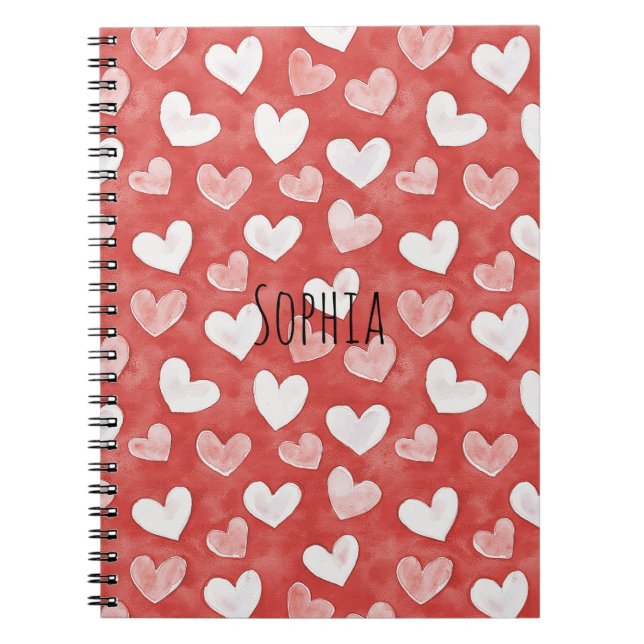 Caderno Espiral Corações Rosa Branco Vermelho (Frente)