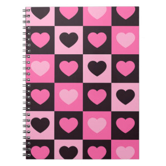 Caderno Espiral Corações rosa claro rosa quente burgundy escuro Xa