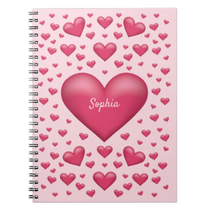 Caderno Espiral Corações Rosa Com Texto Personalizável