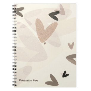 Caderno Espiral Corações Rosa e Bege Chic Moderno Personalizado