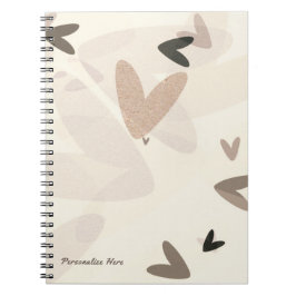 Caderno Espiral Corações Rosa e Bege Personalizado Moderno Chic
