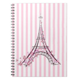 Caderno Espiral Corações Rosa e Borboletas Paris Torre Eiffel