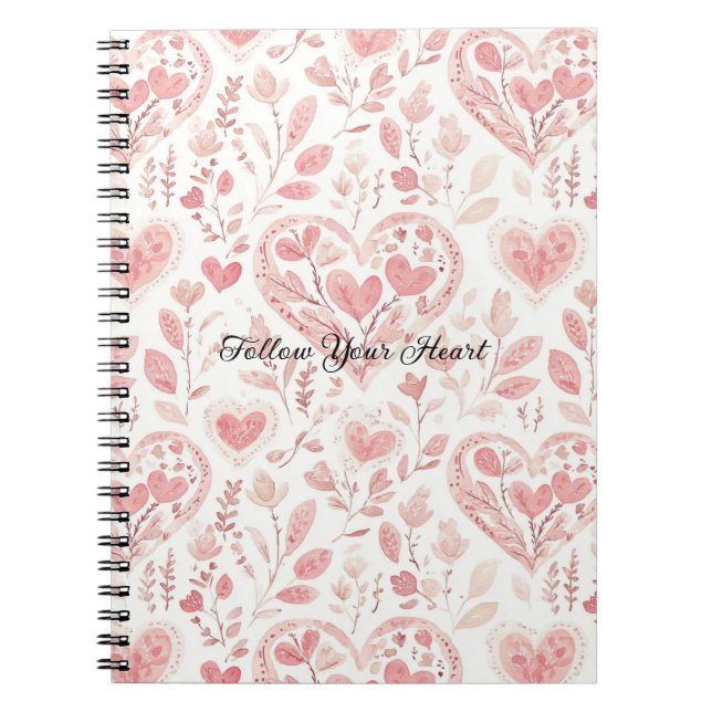 Caderno Espiral Corações Rosados Brancos (Frente)