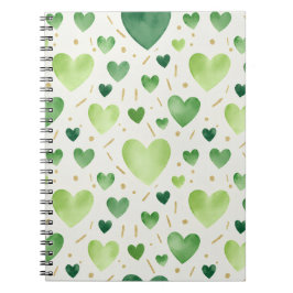 Caderno Espiral Corações Verde Fresco em Aquarela