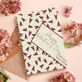Caderno Espiral Corações Vermelho Burgundy e Creme Mínimo no Dia d