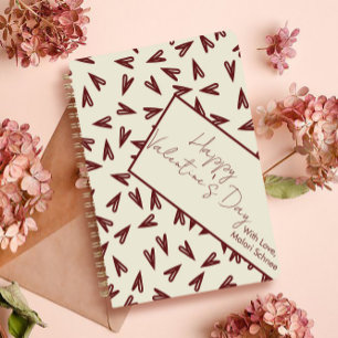 Caderno Espiral Corações Vermelho Burgundy e Creme Mínimo no Dia d