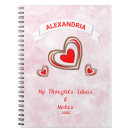 Caderno Espiral Corações Vermelhos Amor Moderno Personalização Rom