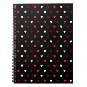 Caderno Espiral Corações vermelhos e brancos em preto