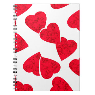 Caderno Espiral Corações vermelhos sem costura, padrão branco b