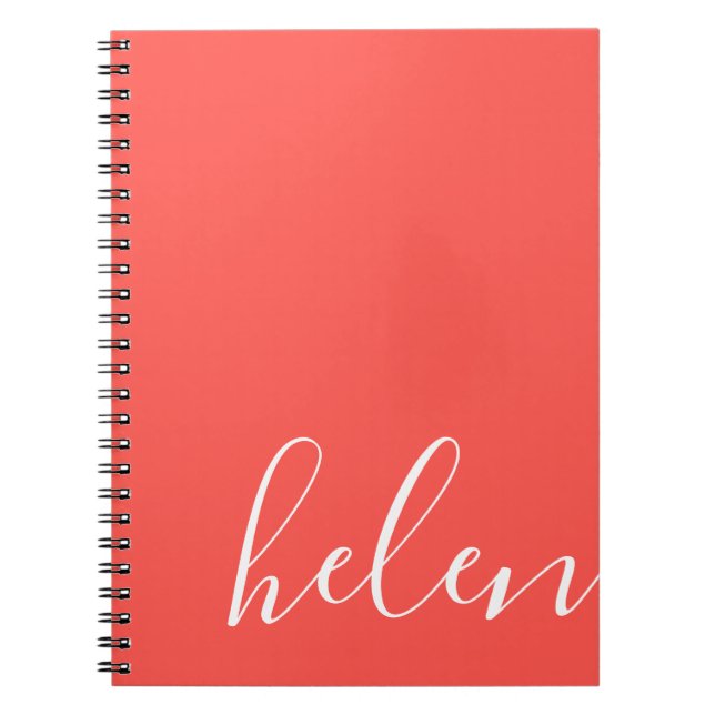 Caderno Espiral Coral Personalizado do Nome de Script Moderno (Frente)