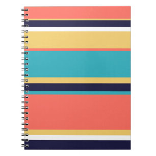 Caderno Espiral Coral vivo, listras azuis e amarelas