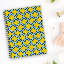 Caderno Espiral Corante amarelo e azul-bebê, latido, quatrefoil