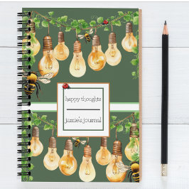 Caderno Espiral Cordas de Jardim Luzes com Abelhas. Ladybug, Ivy