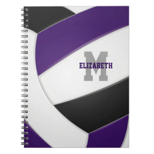 Caderno Espiral cores da equipe roxa preto meninas meninos volei