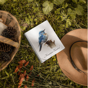 Caderno Espiral Cores de água de pássaros-azuis de montanha-branca