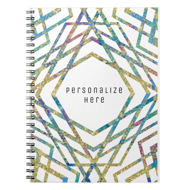 Caderno Espiral Cores Glam Geométricas & Dourado Chic Personalizad (Frente)