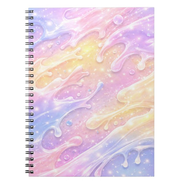 Caderno Espiral Cores pastéis rosa e roxo arte de IA (Frente)