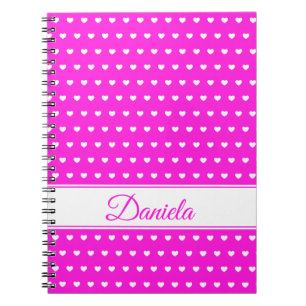 Caderno Espiral Cores Super Bonitas, Corações Cor-De-Rosa E Branco