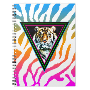 Caderno Espiral Corey Tiger 80s Vintage Neon triangles Tiger Face