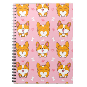 Caderno Espiral Corgão de corgi feliz e bonito, padrão perfeito