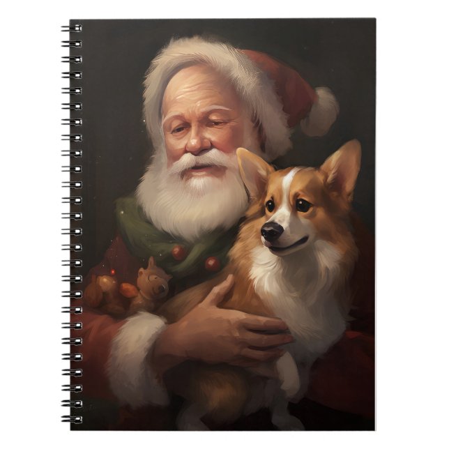 Caderno Espiral Corgi com Papai Noel Natal Festivo (Frente)