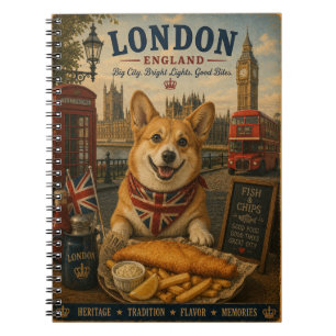 Caderno Espiral Corgi em Londres Arte de Viagem Vintage
