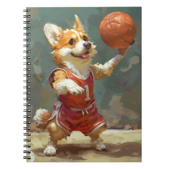 Caderno Espiral Corgi Jogando Basquete (Frente)