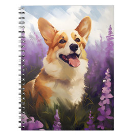 Caderno Espiral Corgi no campo da Lavanda