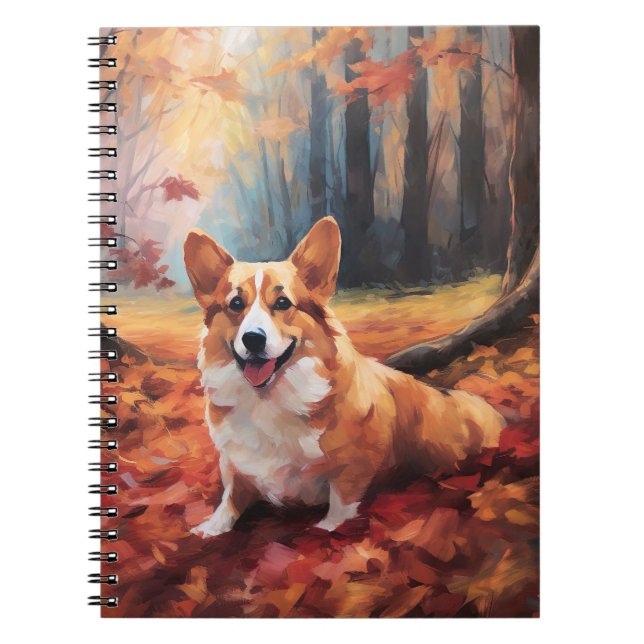 Caderno Espiral Corgi no Outono Folhas Caem Inspiram (Frente)