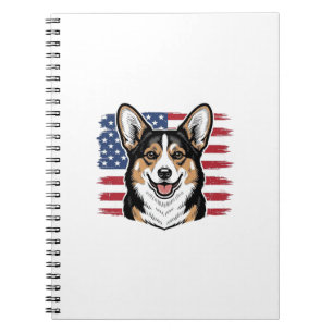 Caderno Espiral Corgi Patriótico Bandeira Americana Desenho Vetori