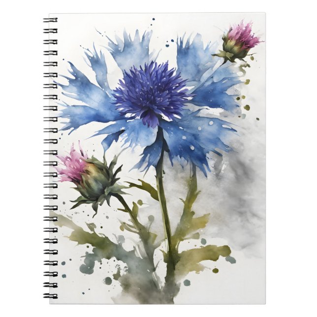 Caderno Espiral Cornflower - Flores aquarela (Frente)