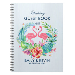 Caderno Espiral Coroa de Flamingos Rosa e Flores Tropicais