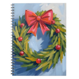 Caderno Espiral Coroa de Natal com Laço Vermelho | Aquarela