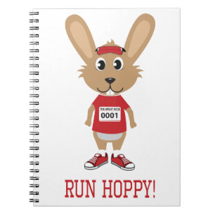 Caderno Espiral Corra Hoppy! Coelho corredor em vermelho
