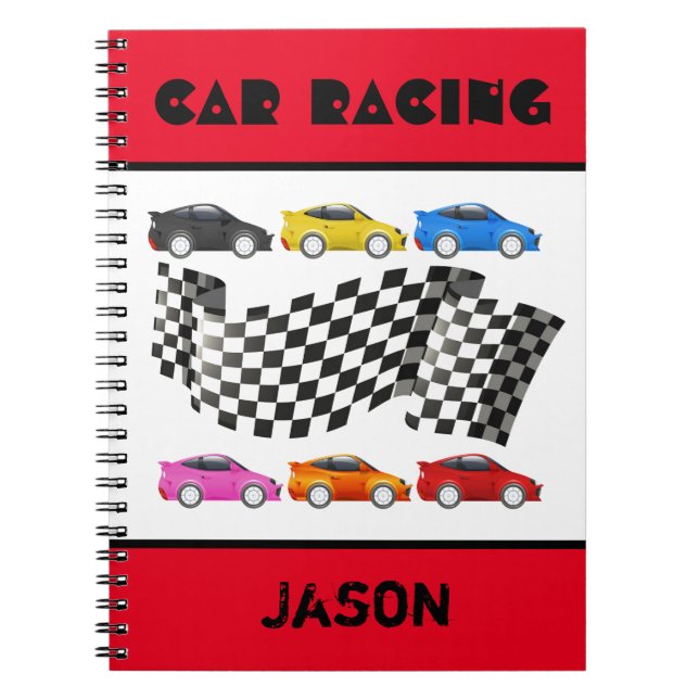 Caderno Espiral Corrida de Carro Vermelho (Frente)