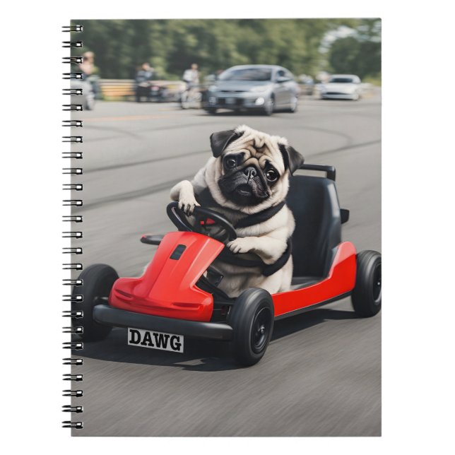 Caderno Espiral Corrida Pug go-kart (Frente)