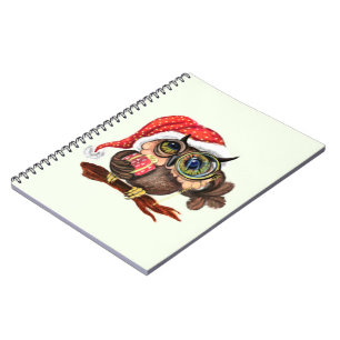 Caderno Espiral Coruja-Bebê Bonita com Chapéu e Presente de Nata