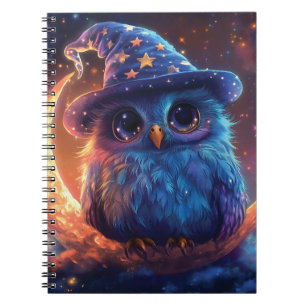 Caderno Espiral Coruja Bonita na Lua: Arte de Fantasia Mágica