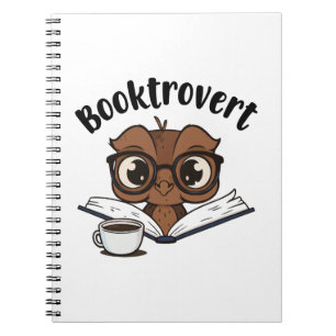 Caderno Espiral Coruja-boquiaberta com livro e café