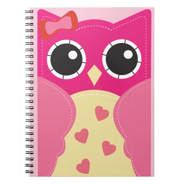 Caderno Espiral Coruja cor-de-rosa bonito (Frente)