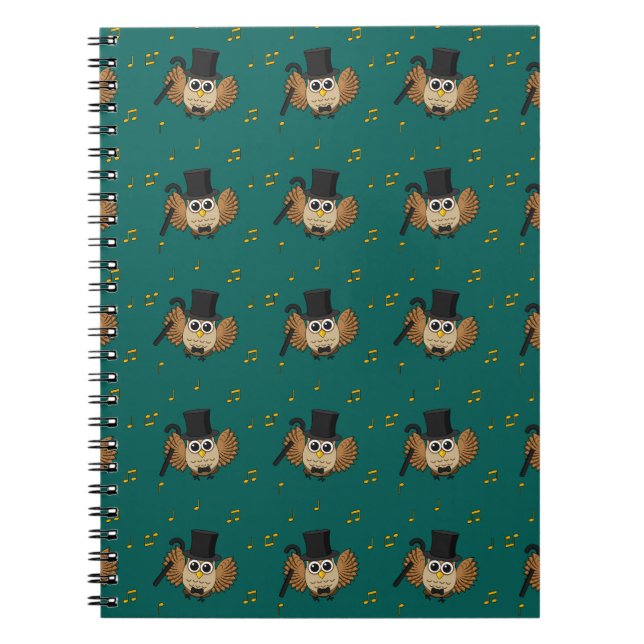 Caderno Espiral Coruja Dançarina Bonita com Cartoon de Notas de Mú (Frente)