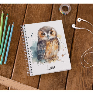 Caderno Espiral Coruja de Aquarela Cuta, personalizada