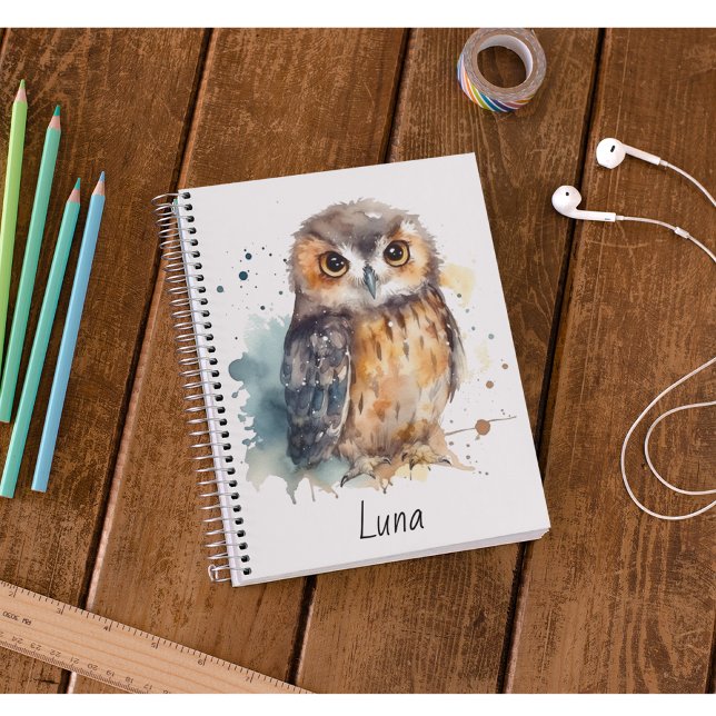Caderno Espiral Coruja de Aquarela Cuta, personalizada (Criador carregado)