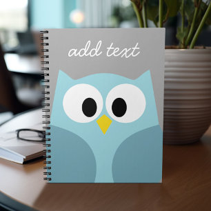 Caderno Espiral Coruja de Cartoon Bonita - Nome Personalizado Azul