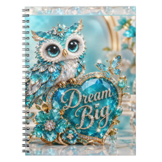 Caderno Espiral Coruja de Cristal Turquesa Sonhe Grande Design de