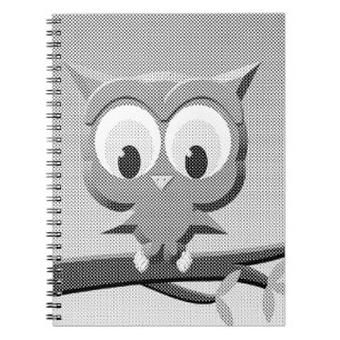 Caderno Espiral Coruja De Newsprint Em Preto E Branco