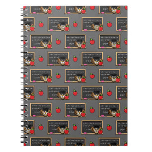 Caderno Espiral Coruja de Professores Bonita com Cartoon Apple