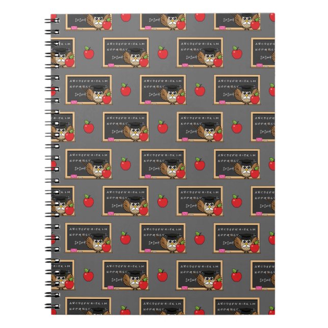 Caderno Espiral Coruja de Professores Bonita com Cartoon Apple (Frente)